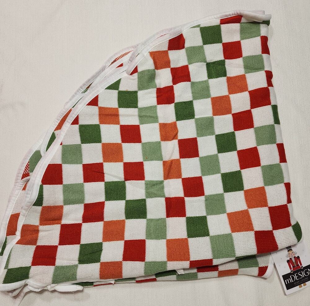 MDESIGN 52'' Checkered Knit Christmas Tree Skirt